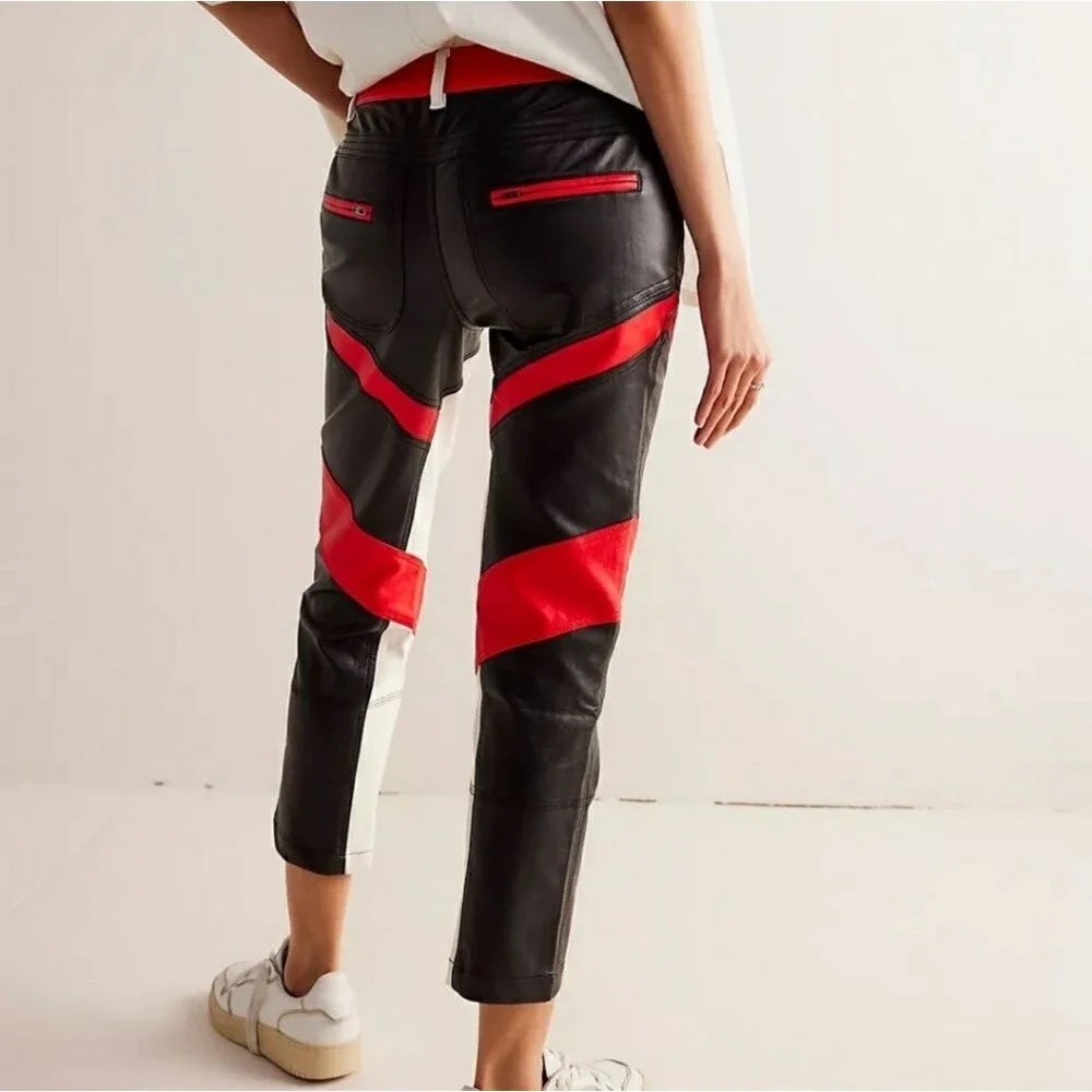 We The Free High Rise Color Block Rebel Vegan Leather Cropped Pants Size 12 - Picture 3 of 15